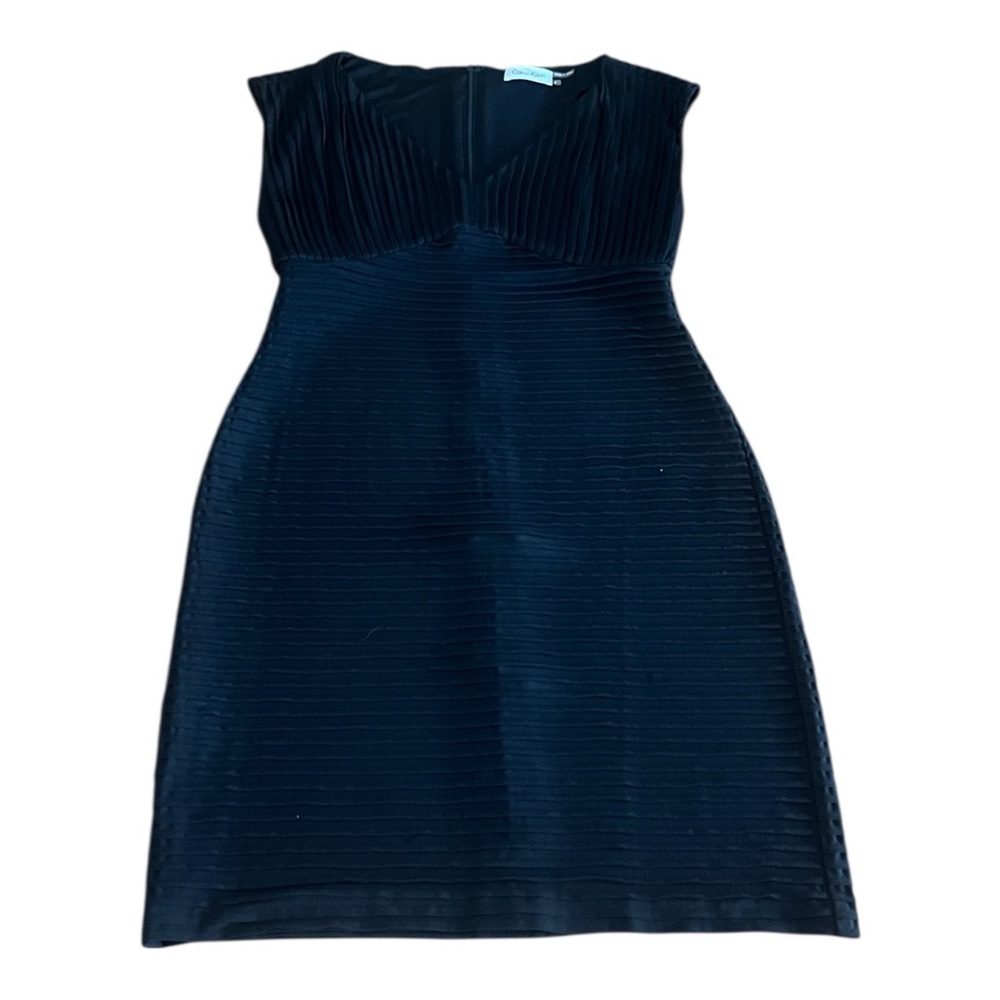 Calvin Klein Black Textured-Pleat Body-con Sheath Mini Dress, Stretch Knit, Sz 4